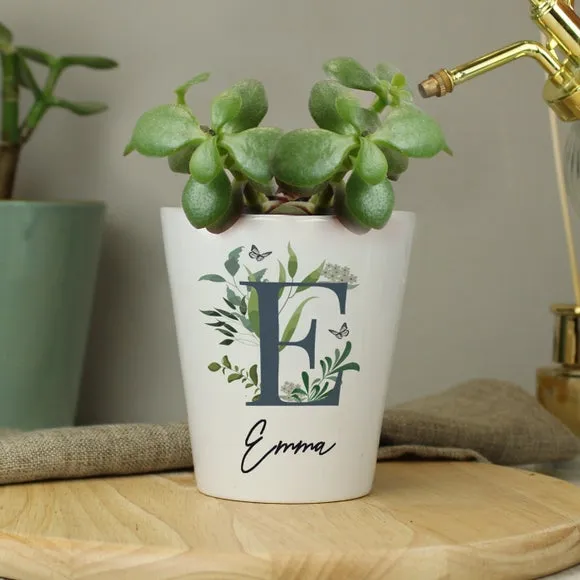 Personalised Botanical Plant Pot - White, Ceramic