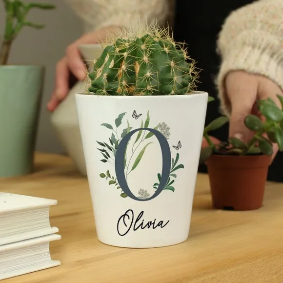 Personalised Botanical Plant Pot - White, Ceramic