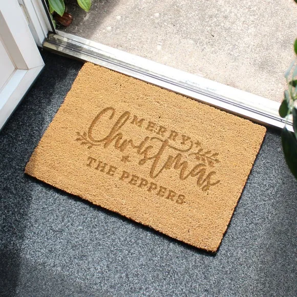 Personalised Christmas Indoor Doormat - Brown, Coir