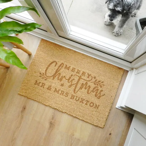 Personalised Christmas Indoor Doormat - Brown, Coir