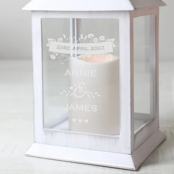 Personalised Couples Floral Lantern - White