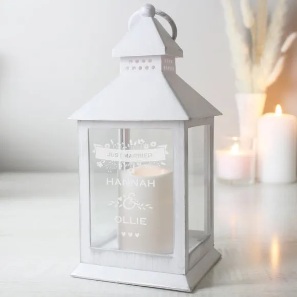 Personalised Couples Floral Lantern - White