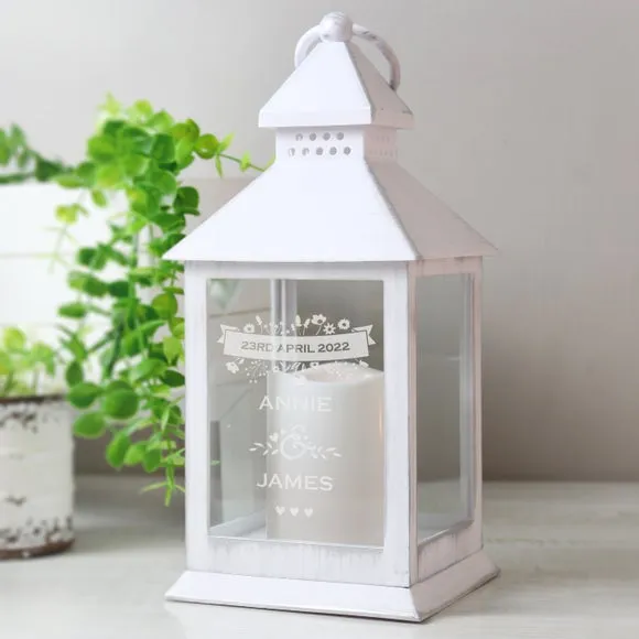 Personalised Couples Floral Lantern - White image