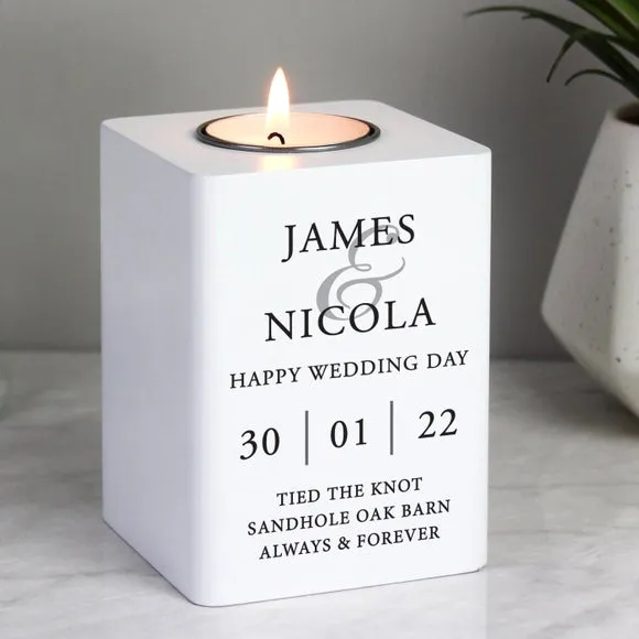 Personalised Couples Tealight Holder - White, Wood