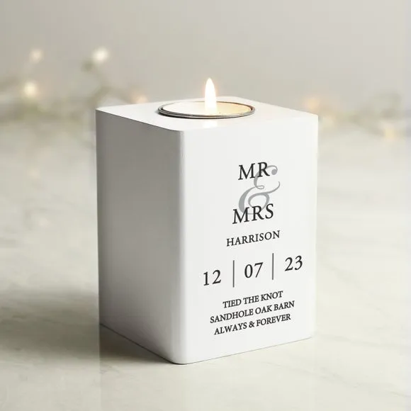 Personalised Couples Tealight Holder - White, Wood