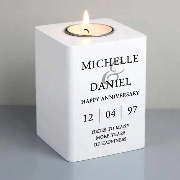 Personalised Couples Tealight Holder - White, Wood image