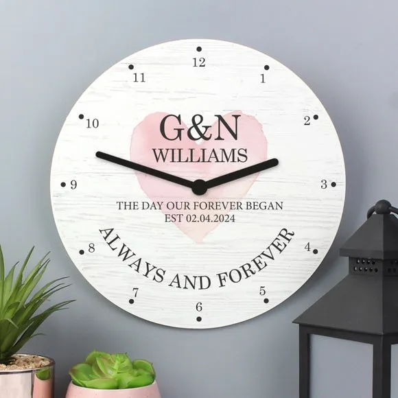 Personalised Couples Wall Clock - White, Wood