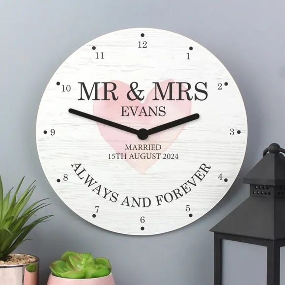 Personalised Couples Wall Clock - White, Wood