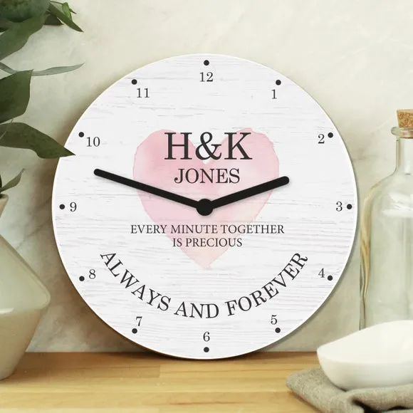 Personalised Couples Wall Clock - White, Wood image