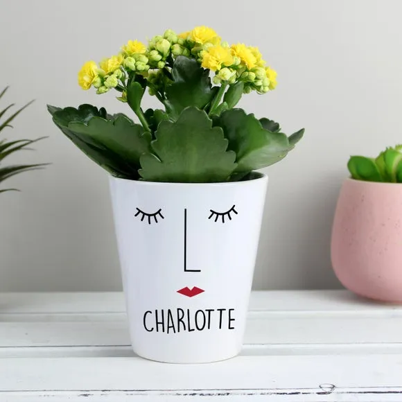 Personalised Face Plant Pot - White, Ceramic