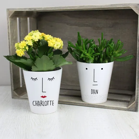 Personalised Face Plant Pot - White, Ceramic