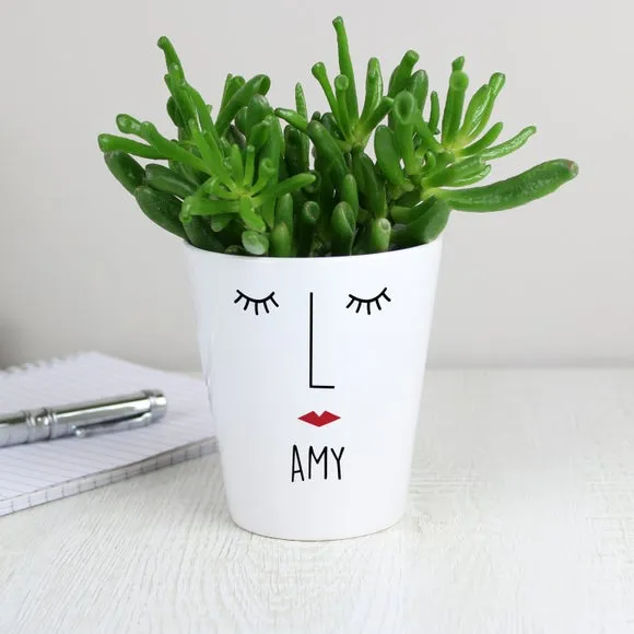 Personalised Face Plant Pot - White, Ceramic