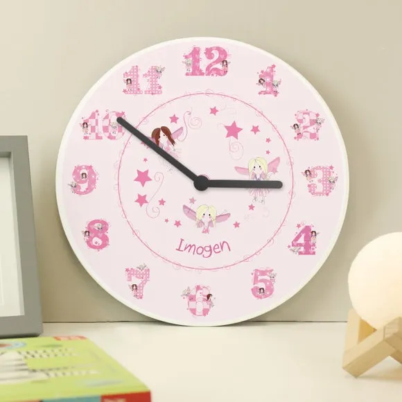 Personalised Fairy Wall Clock - Pink, Wood