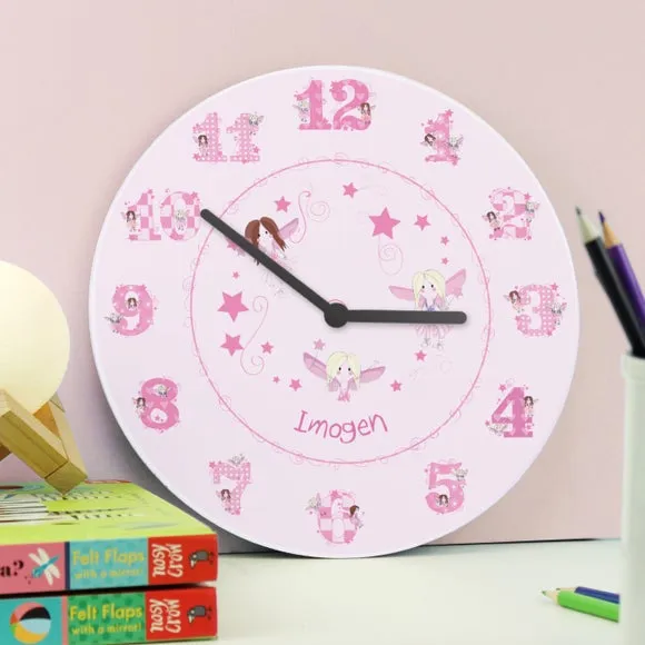 Personalised Fairy Wall Clock - Pink, Wood