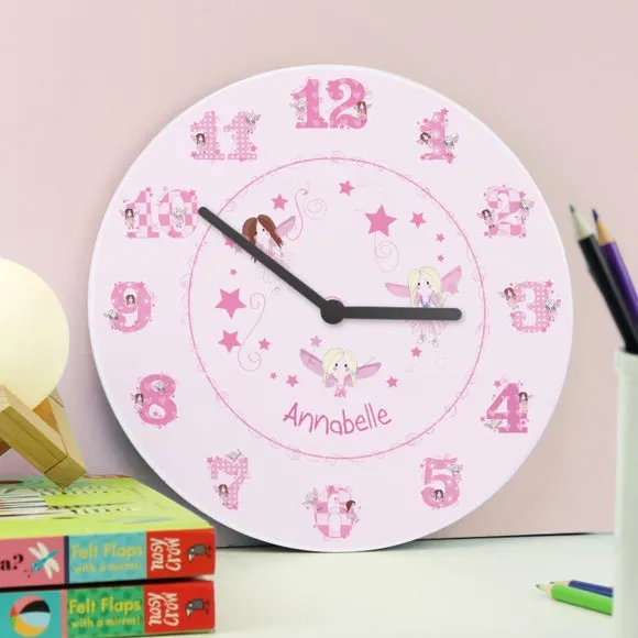 Personalised Fairy Wall Clock - Pink, Wood image