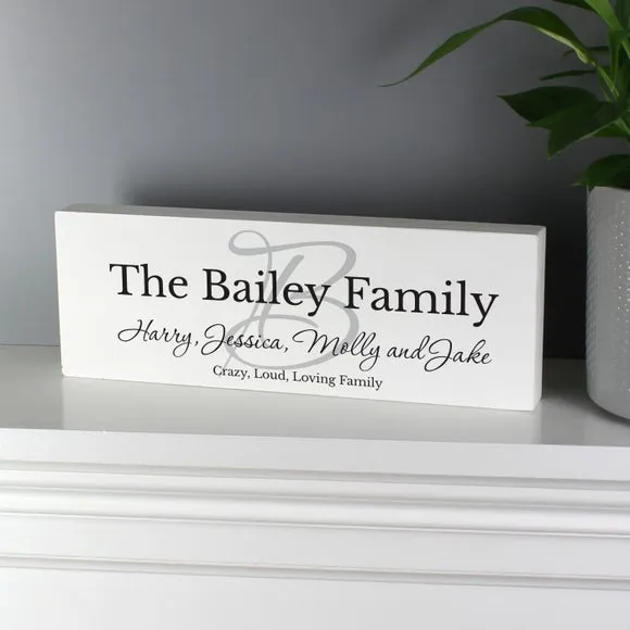 Personalised Family Block Sign - White, Wood