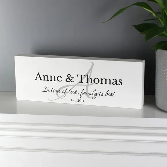 Personalised Family Block Sign - White, Wood