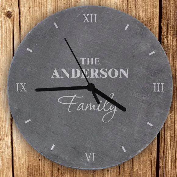 Personalised Family Wall Clock - Grey, Slate