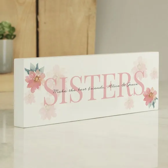Personalised Floral Block Sign - White, Wood