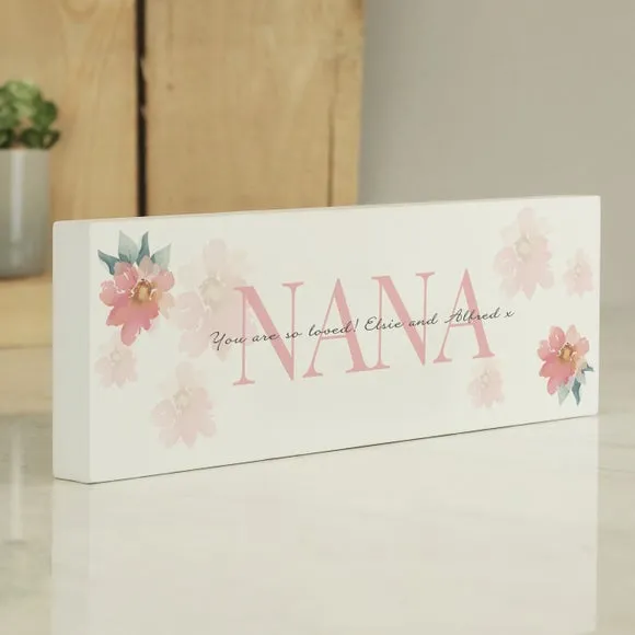 Personalised Floral Block Sign - White, Wood