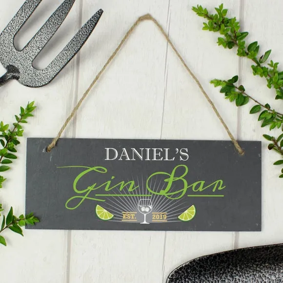 Personalised Gin Bar Hanging Plaque - Slate