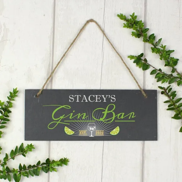 Personalised Gin Bar Hanging Plaque - Slate