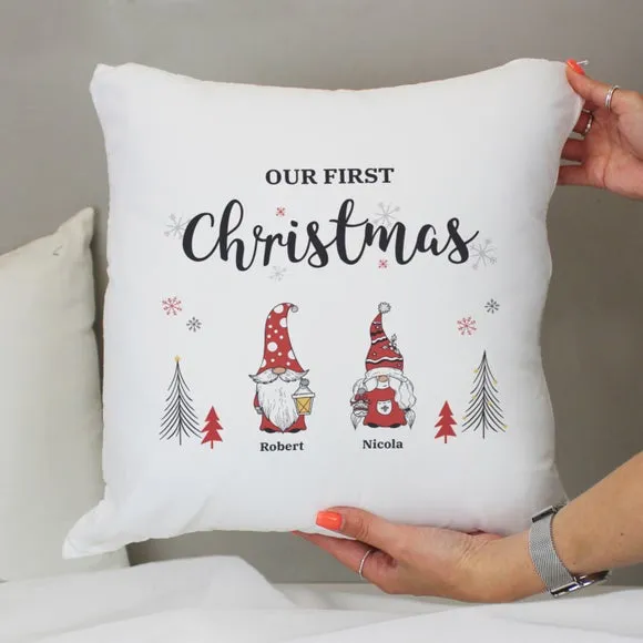 Personalised Gnome Christmas Cushion - White, Cotton