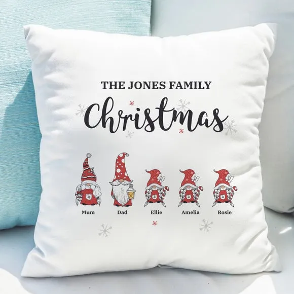 Personalised Gnome Christmas Cushion - White, Cotton