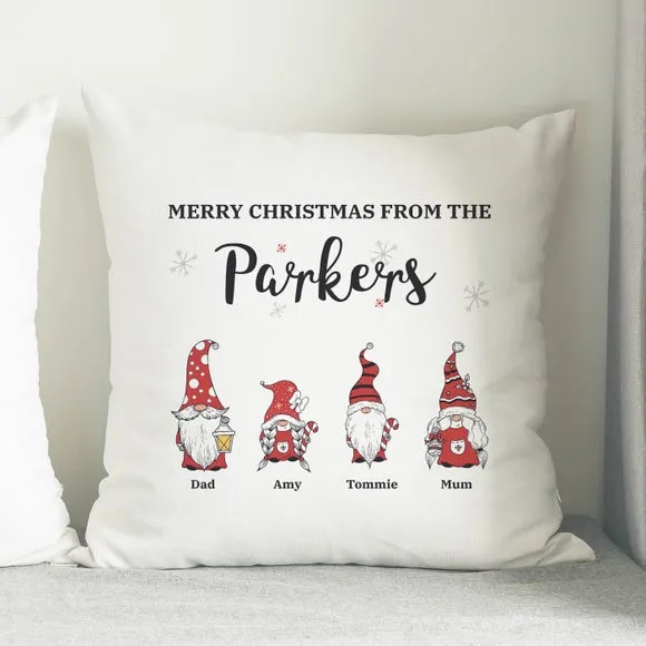 Personalised Gnome Christmas Cushion - White, Cotton