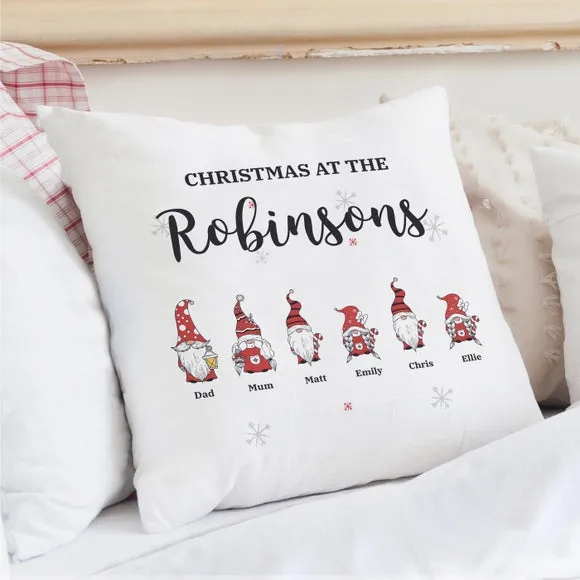 Personalised Gnome Christmas Cushion - White, Cotton