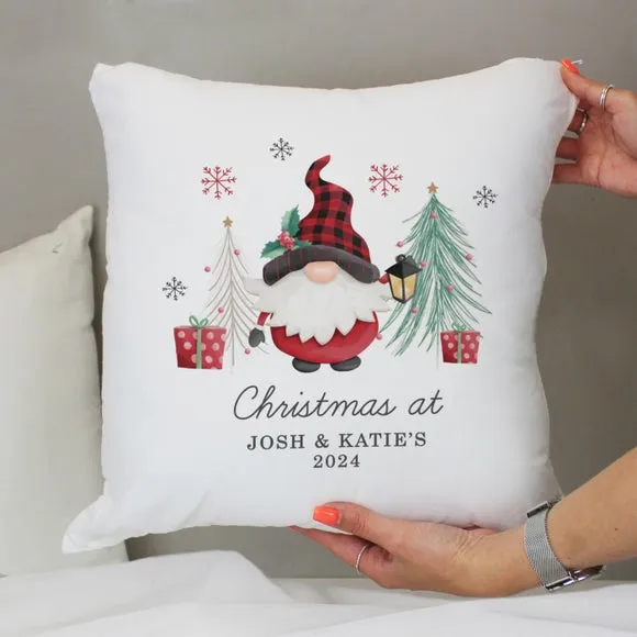 Personalised Gnome Christmas Cushion - White, Cotton