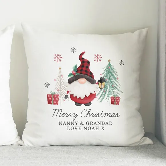 Personalised Gnome Christmas Cushion - White, Cotton