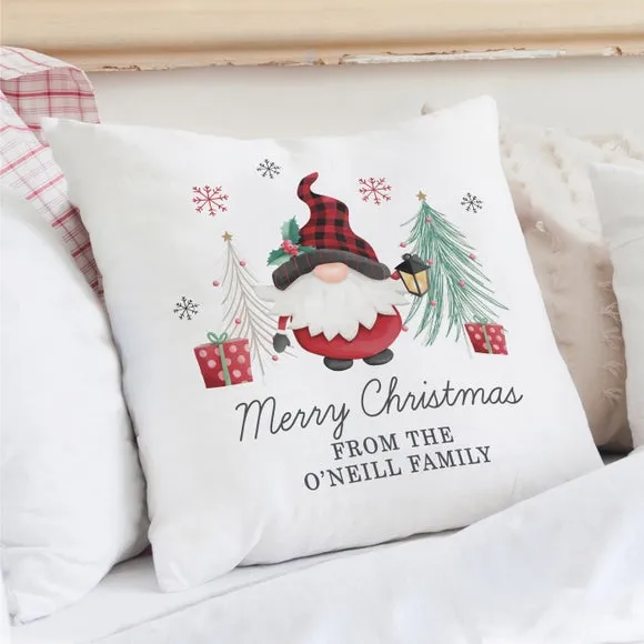 Personalised Gnome Christmas Cushion - White, Cotton