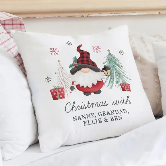 Personalised Gnome Christmas Cushion - White, Cotton image