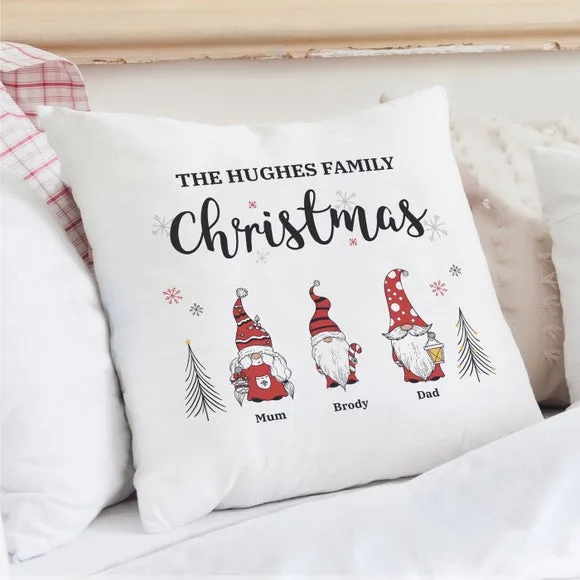 Personalised Gnome Christmas Cushion - White, Cotton image