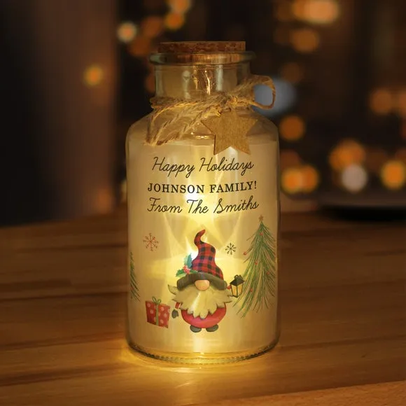 Personalised Gnome Christmas LED Jar - Clear, Glass