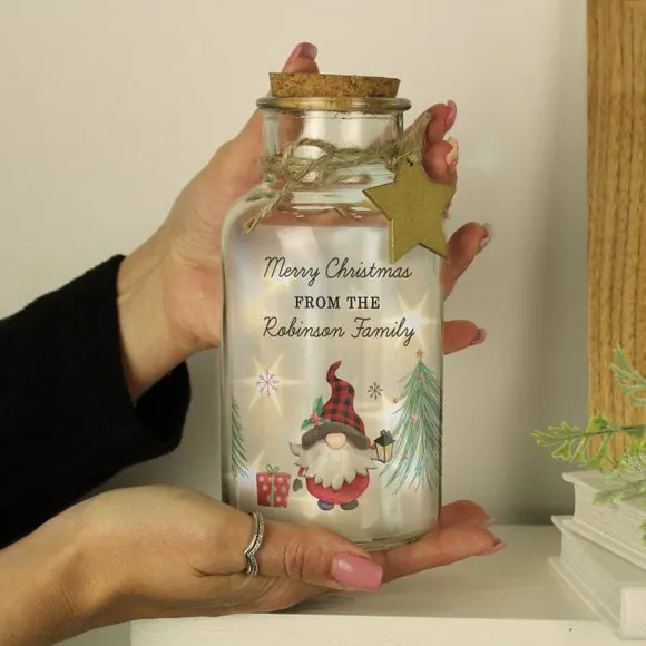 Personalised Gnome Christmas LED Jar - Clear, Glass
