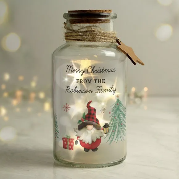 Personalised Gnome Christmas LED Jar - Clear, Glass image