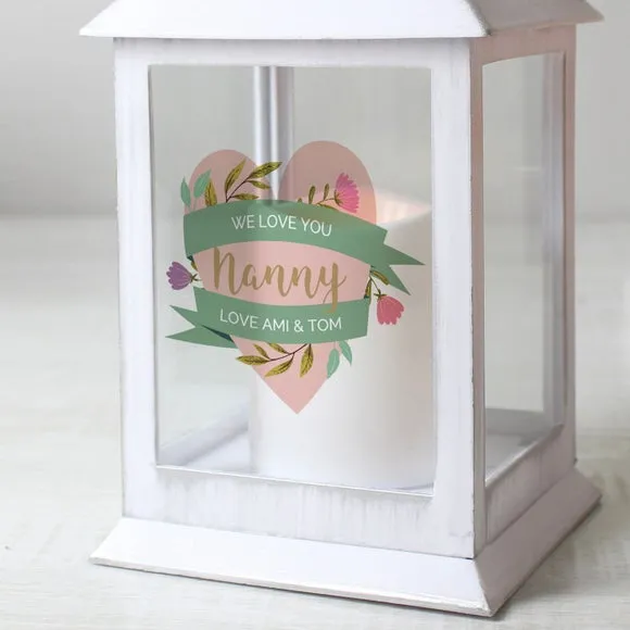 Personalised Heart Lantern with Flame Effect - White