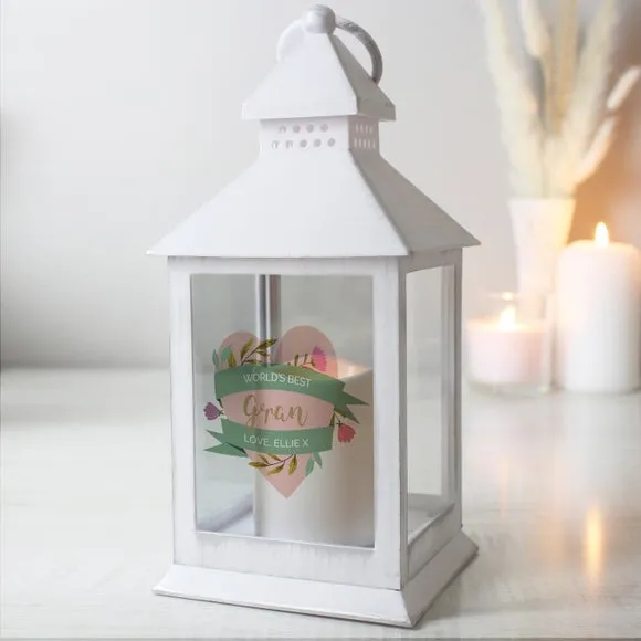 Personalised Heart Lantern with Flame Effect - White