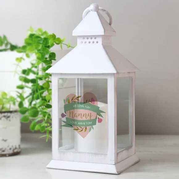Personalised Heart Lantern with Flame Effect - White