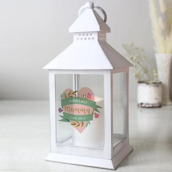 Personalised Heart Lantern with Flame Effect - White