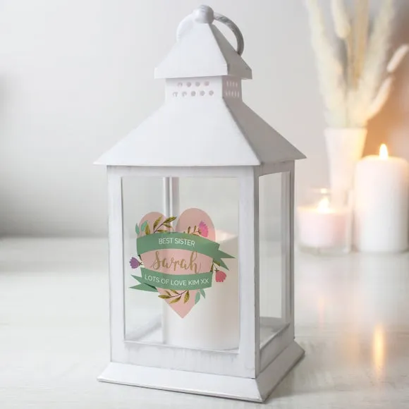 Personalised Heart Lantern with Flame Effect - White