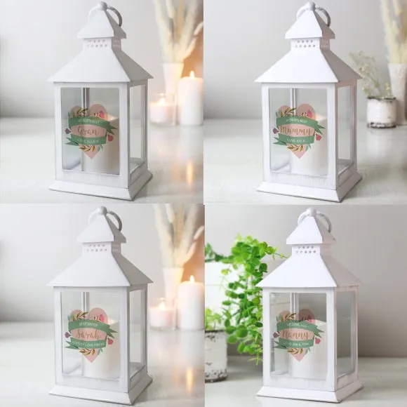 Personalised Heart Lantern with Flame Effect - White image