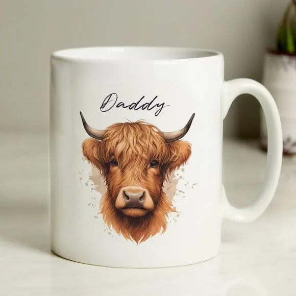 Personalised Highland Cow Mug - White, Ceramic