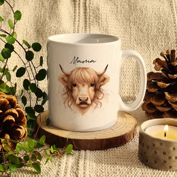 Personalised Highland Cow Mug - White, Ceramic image