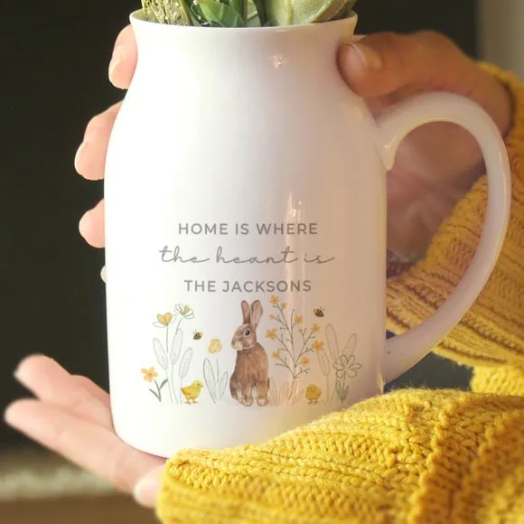 Personalised Jug Vase with Bunny Design - White