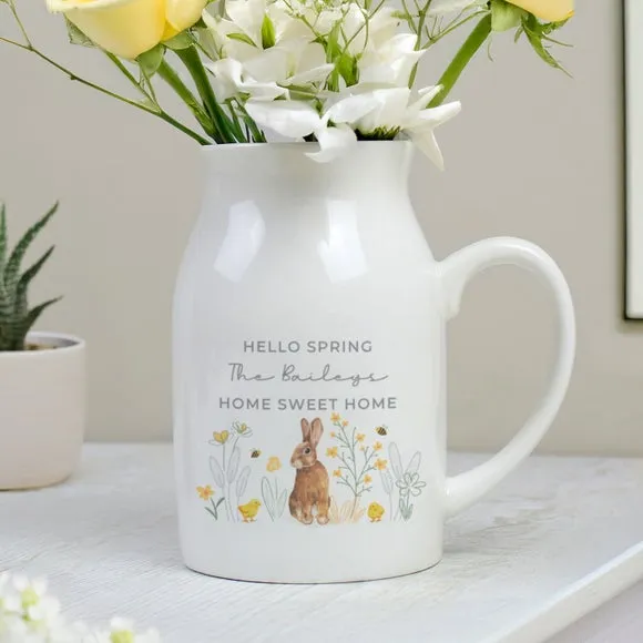 Personalised Jug Vase with Bunny Design - White