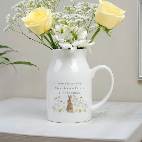 Personalised Jug Vase with Bunny Design - White