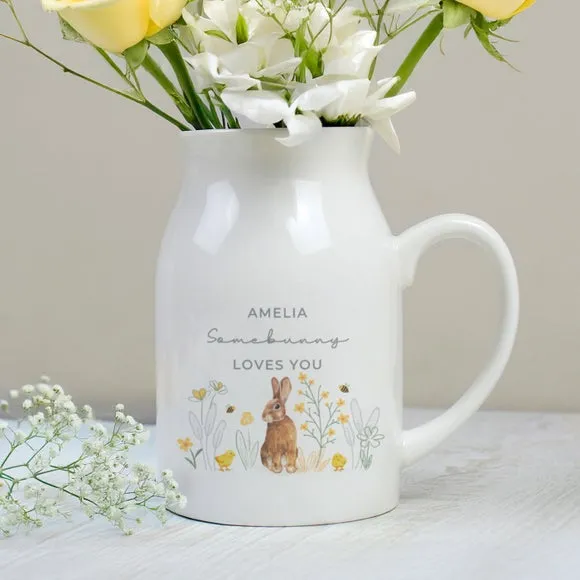 Personalised Jug Vase with Bunny Design - White image